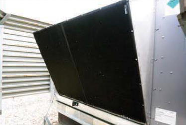outdoor hvac system with black air filter screen