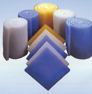 set of 5 rolled up air filters in white, purple, and orange