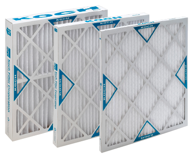 three square air filters lined up