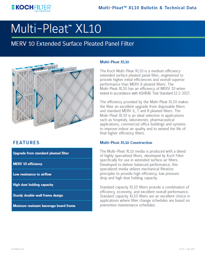 Multi-Pleat XL10 brochure cover