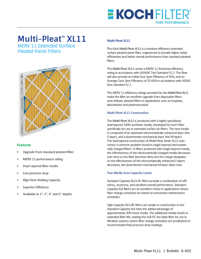Multi-Pleat XL11 brochure cover